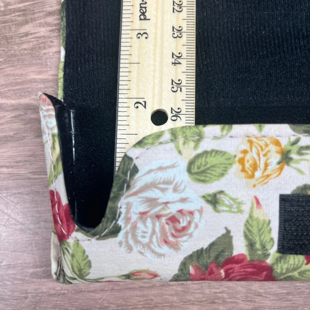 Eyeglass Case Cream Red Floral Rose Print Fabric Padded Case